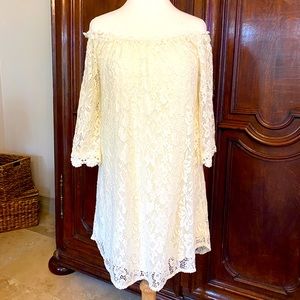 Off the shoulder lined lace dress